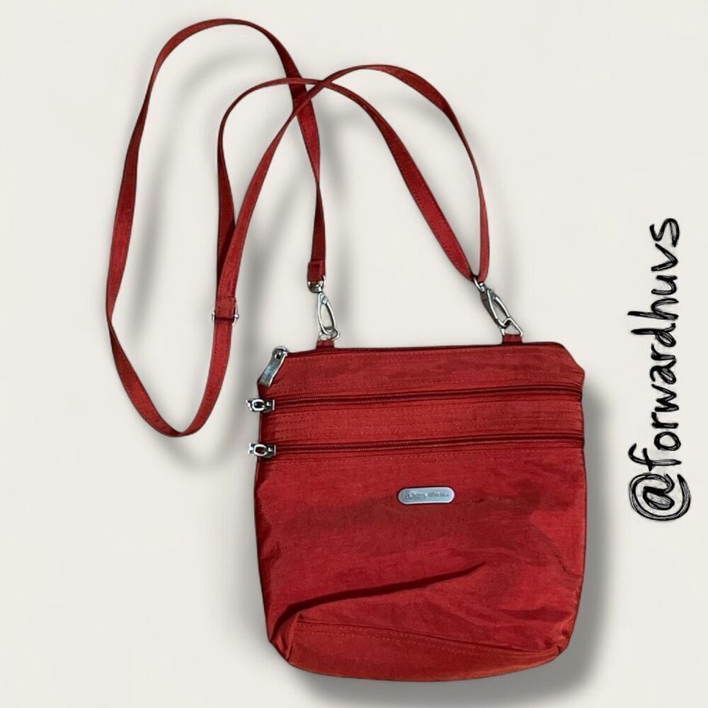 Baggallini Crossbody Bag Multi-Pocket Purse W/ ID Pouch Red with Orange Lining